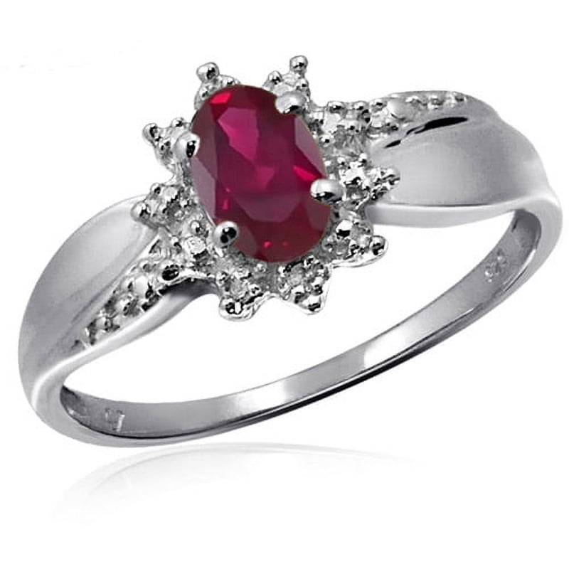 Sterling Silver Ruby Birthstone Ring with White Diamond Accents, Hypoallergenic Jewelry
