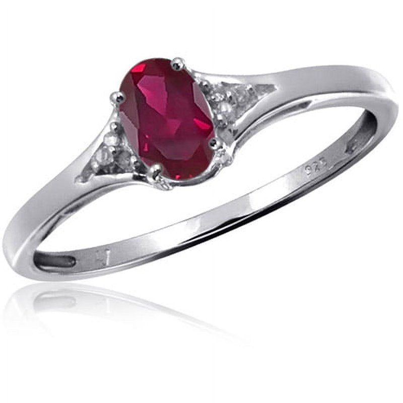 Genuine Ruby Ring with White Diamond Accents - 0.50 Carat Sterling Silver Jewelry