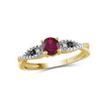 Genuine Ruby Ring 0.75 Carat Birthstone Jewelry with Black & White Diamonds - Hypoallergenic 14K Gold Plated Silver Band