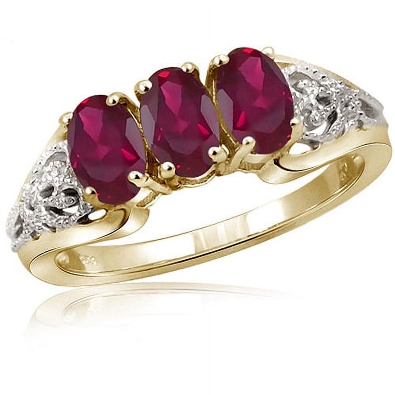 Genuine Ruby Birthstone Ring 1.45 Carat Oval Gemstone 14K Gold Plated Silver Band