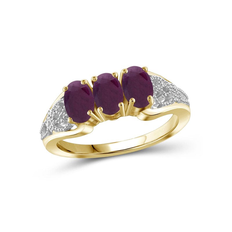 Genuine 1.45 Carat Ruby Birthstone Ring in 14K Gold Plated Silver - Hypoallergenic Jewelry