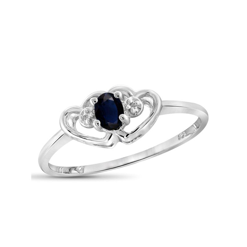 Sterling Silver Sapphire Ring with White Diamond Accent - Birthstone Jewelry for Women