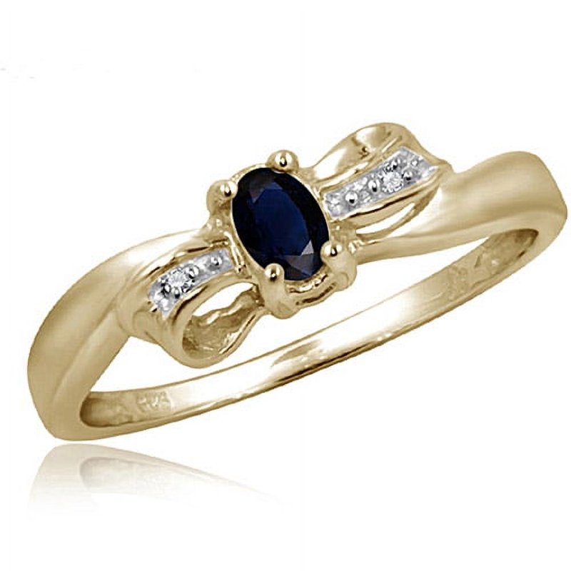 Genuine Sapphire Birthstone Ring 14K Gold Plated Silver with White Diamonds - Size 8