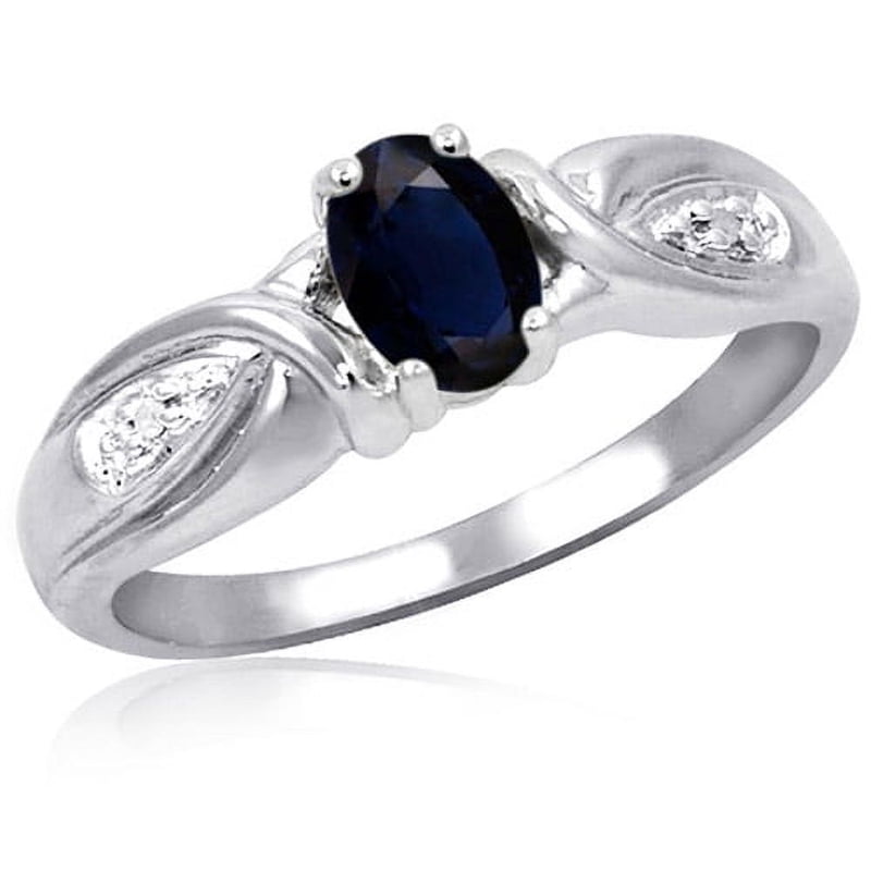 Sterling Silver Sapphire Birthstone Ring with White Diamonds - Hypoallergenic Jewelry