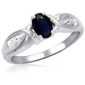 Sterling Silver Sapphire Birthstone Ring with White Diamonds - Hypoallergenic Jewelry