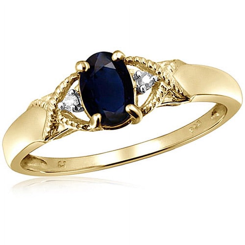 Genuine Sapphire Birthstone Ring 0.65 Carat 14K Gold Plated Silver with White Diamonds