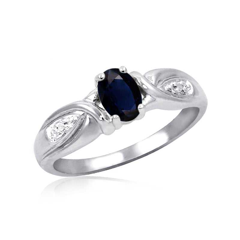 Genuine Sapphire Birthstone Ring 0.65 Carat Silver with White Diamond Accent