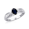 Genuine Sapphire Birthstone Ring 0.65 Carat Silver with White Diamond Accent