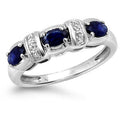 Birthstone Sapphire Ring 1 Carat Sterling Silver Jewelry with White Diamond Accent