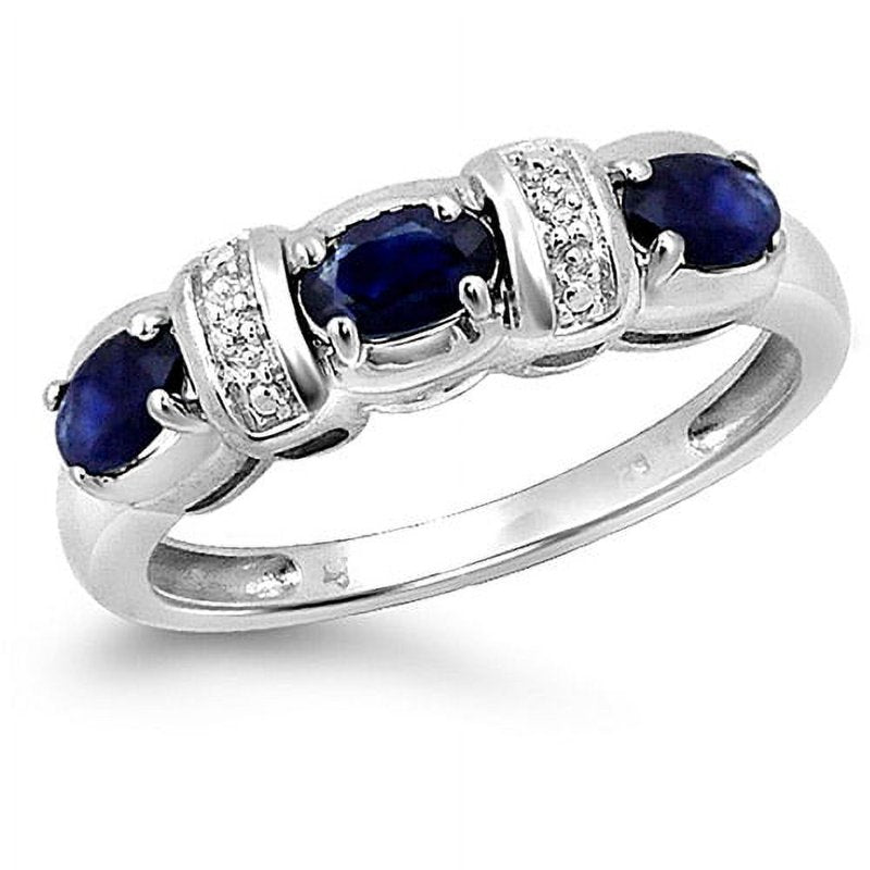 Birthstone Sapphire Ring 1 Carat Sterling Silver Jewelry with White Diamond Accent