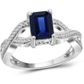 Sterling Silver Sapphire Birthstone Ring with White Diamond Accents – 2 Carat Gemstone Jewelry