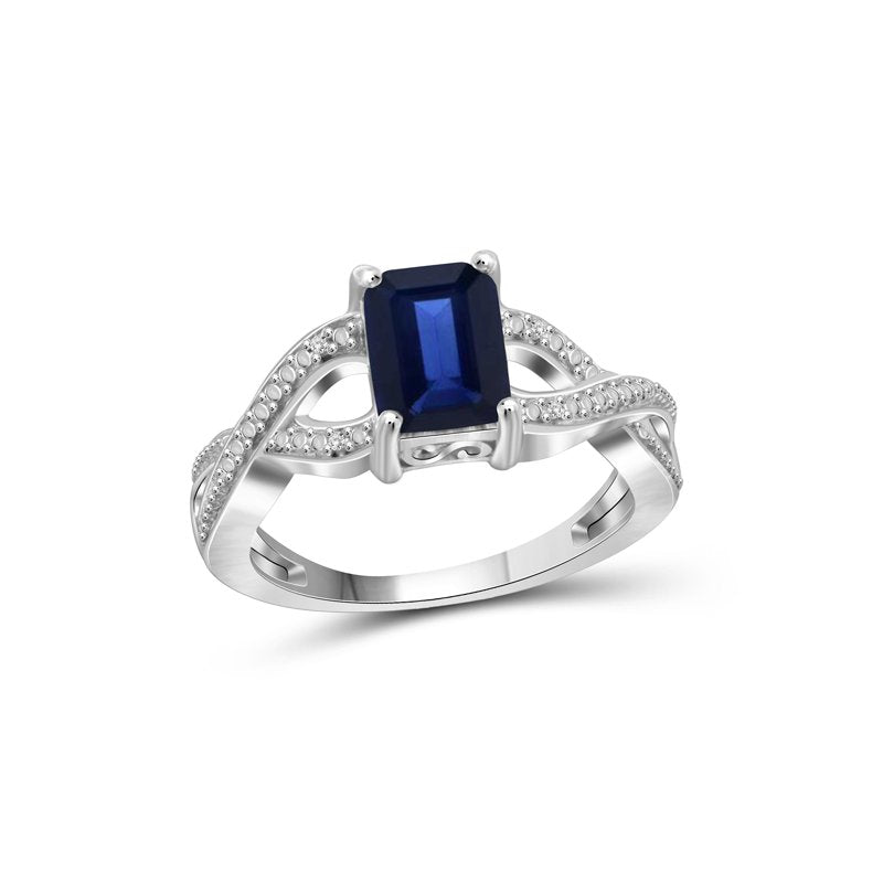 Sterling Silver Sapphire Birthstone Ring with White Diamond Accents – Hypoallergenic Jewelry