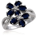 Genuine Sapphire Birthstone Ring 2.50 Carat Sterling Silver with White Diamonds