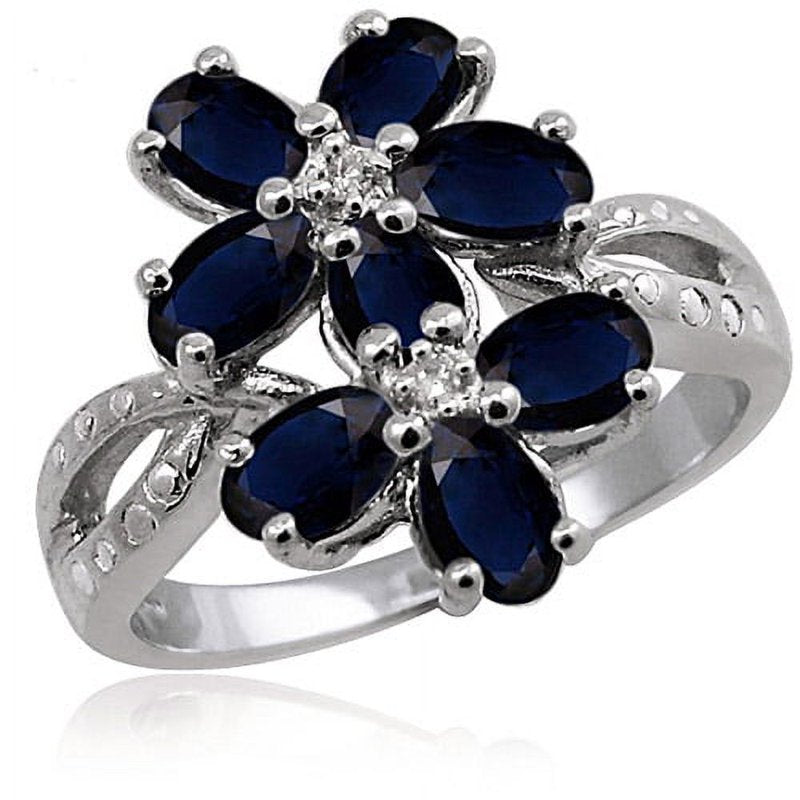 Genuine Sapphire Birthstone Ring 2.50 Carat Sterling Silver with White Diamonds