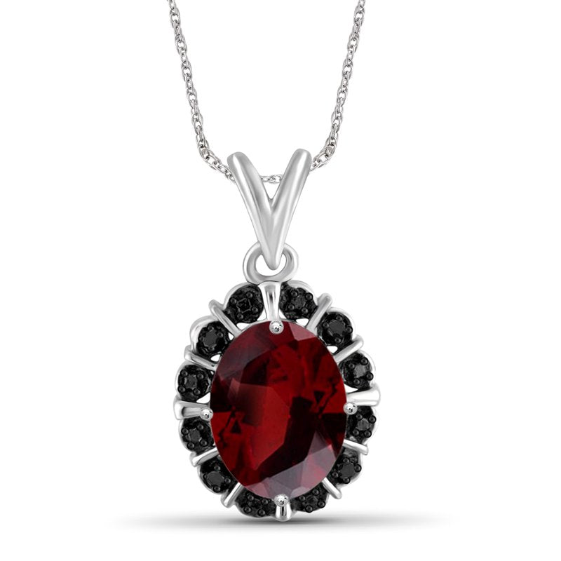Sterling Silver Necklace for Women with Garnet & Black Diamond Accents – Hypoallergenic Pendant