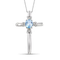 Sterling Silver Sky Blue Topaz Cross Necklace with White Diamond Accents - Hypoallergenic Pendant for Women