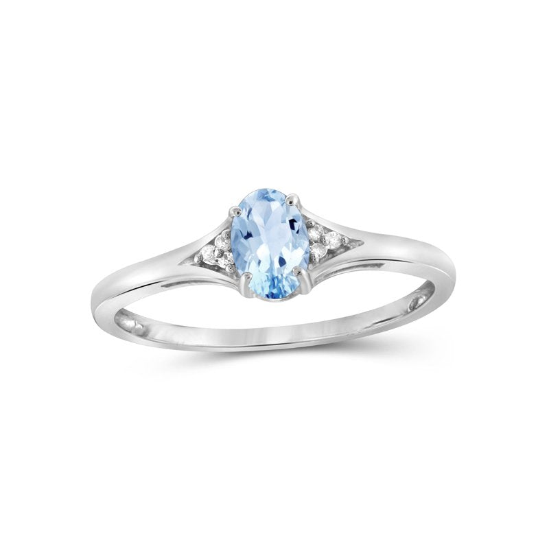 Sterling Silver Sky Blue Topaz Ring with White Diamond Accents - Birthstone Jewelry