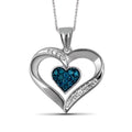 Sterling Silver Heart Necklace with White Diamonds - 1/5 Carat Pendant for Women, 18 Inch Rope Chain