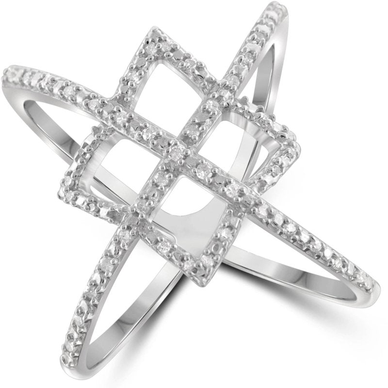 Sterling Silver Criss Cross Diamond Ring - Hypoallergenic 0.15 Carat White Diamond Band