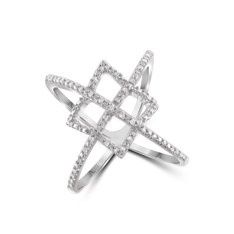 Sterling Silver Criss Cross Diamond Ring - Hypoallergenic 0.15 Carat White Diamonds