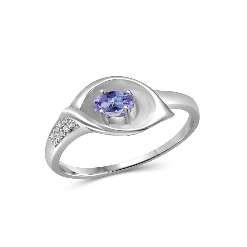 Sterling Silver Tanzanite Birthstone Ring with White Diamond Accents – Hypoallergenic 0.25 Carat Oval Gemstone Jewelry