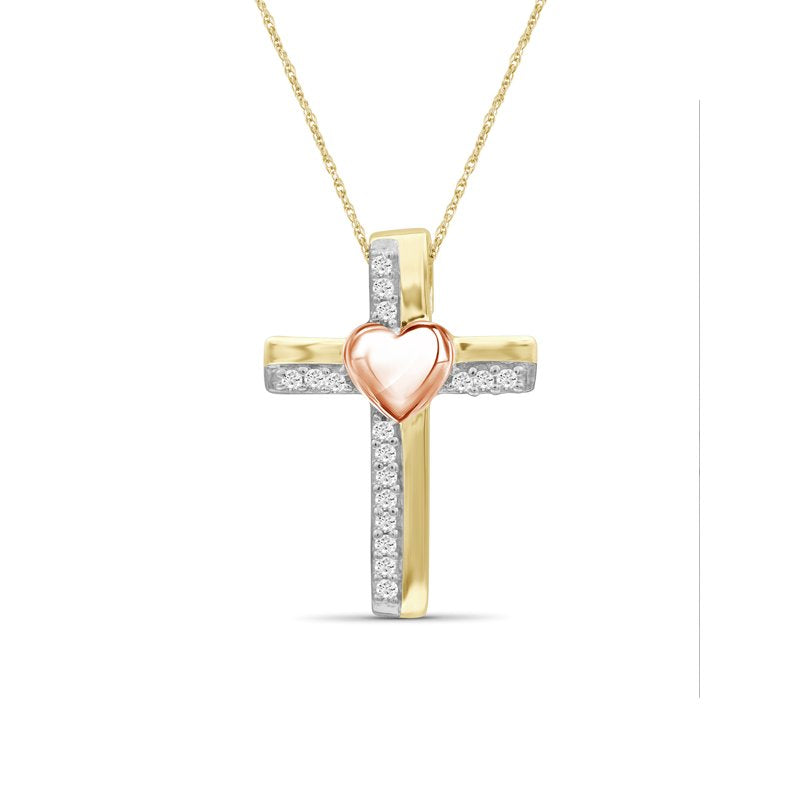 Sterling Silver Heart Necklace with White Diamonds - 18 Inch Rope Chain