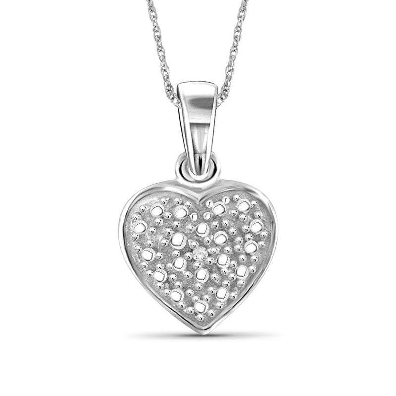 Sterling Silver Heart Pendant with White Diamond Accent - 18 Inch Necklace