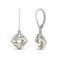 Sterling Silver White Diamond Earrings for Women - Two Tone Drop Jewelry