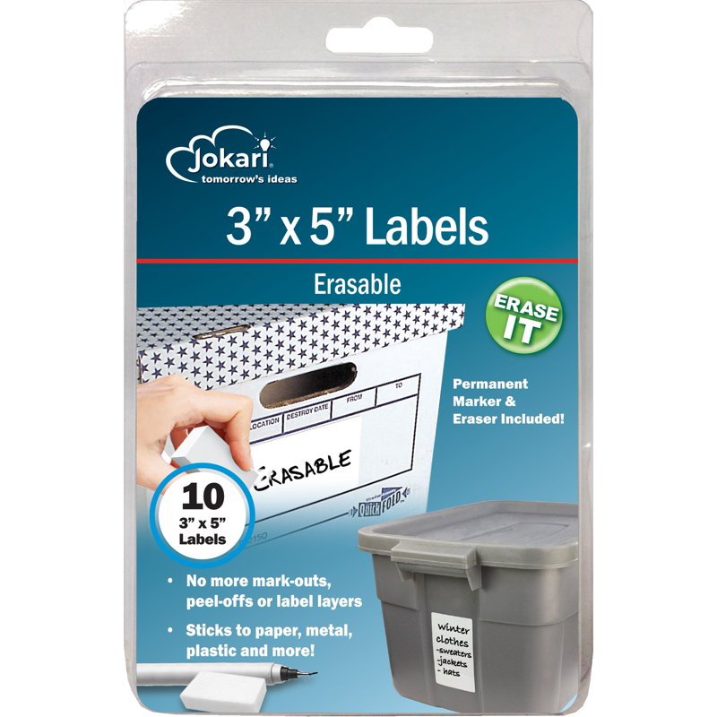 Erasable Storage Labels with Permanent Marker - 3x5 Inches, Pack of 10
