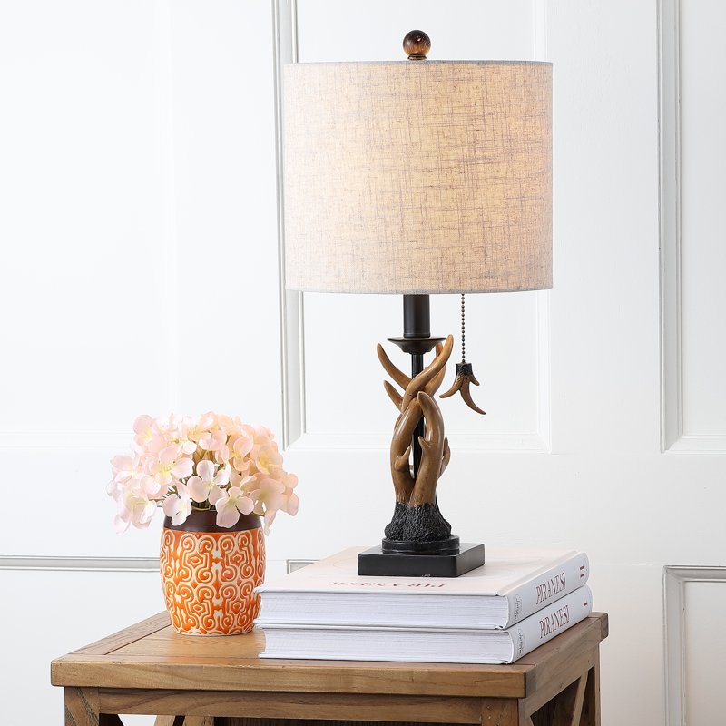 Mini Resin LED Table Lamp with Antlers - Rustic Lodge Style, 20.5"