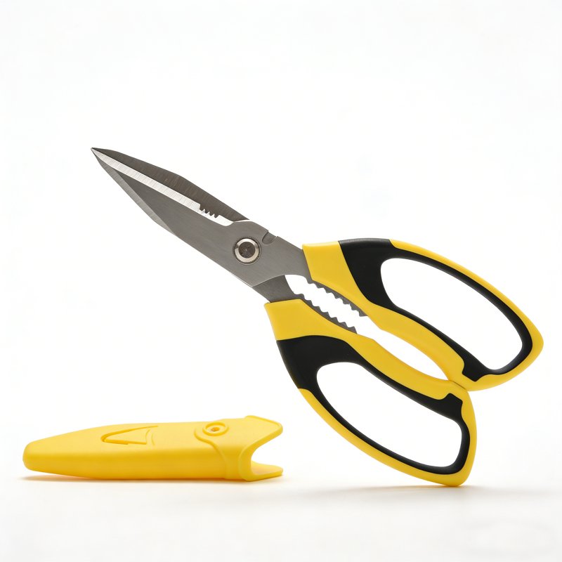 Jonce 8-Inch Heavy Duty Scissors - Ultra Sharp Serrated Stainless Steel with Protective Cover - Yellow