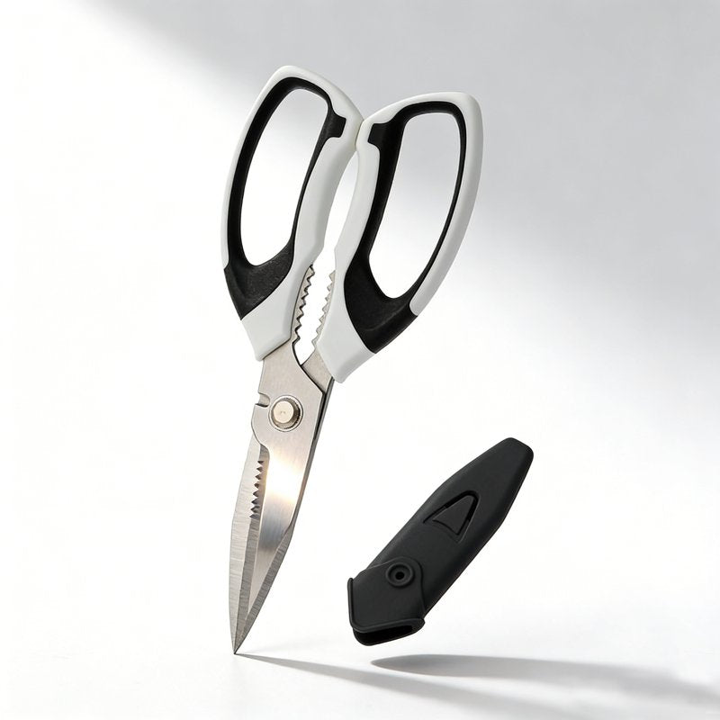 Jonce 8 Inch Heavy Duty Scissors - Ultra Sharp Serrated Stainless Steel with Protective Cover, White