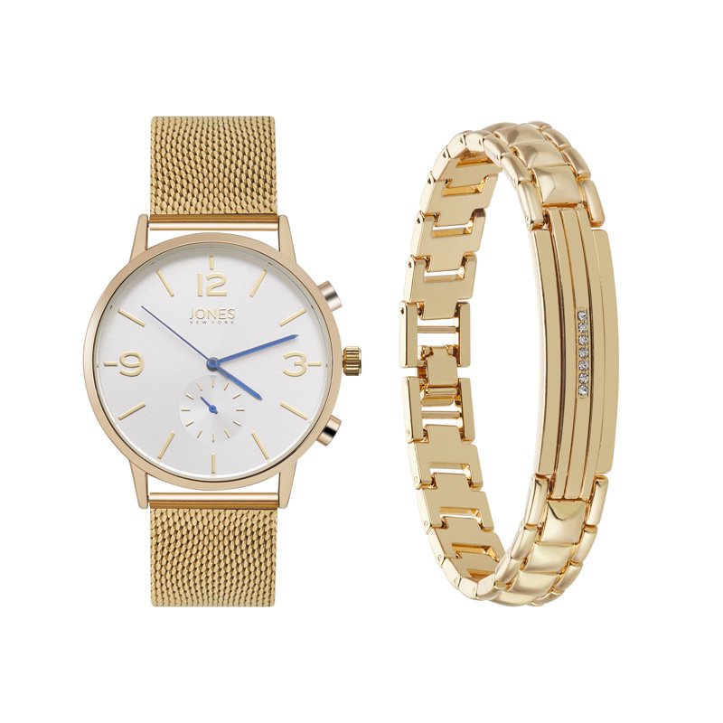 Men's Gold Tone Metal Watch and Bracelet Set - 42mm Analog Accessory