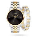 Men's Quartz Analog Watch and Bracelet Set - Black, Gold, Silver