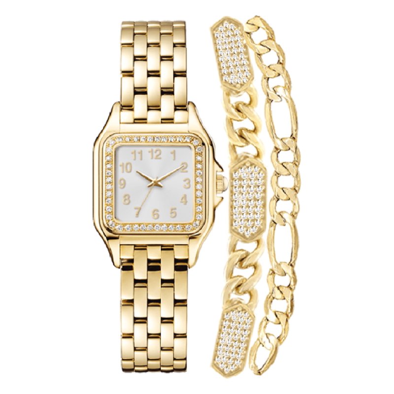 Women's Gold Tone Analog Watch & Stackable Bracelet Set - Elegant Jewelry Accessory