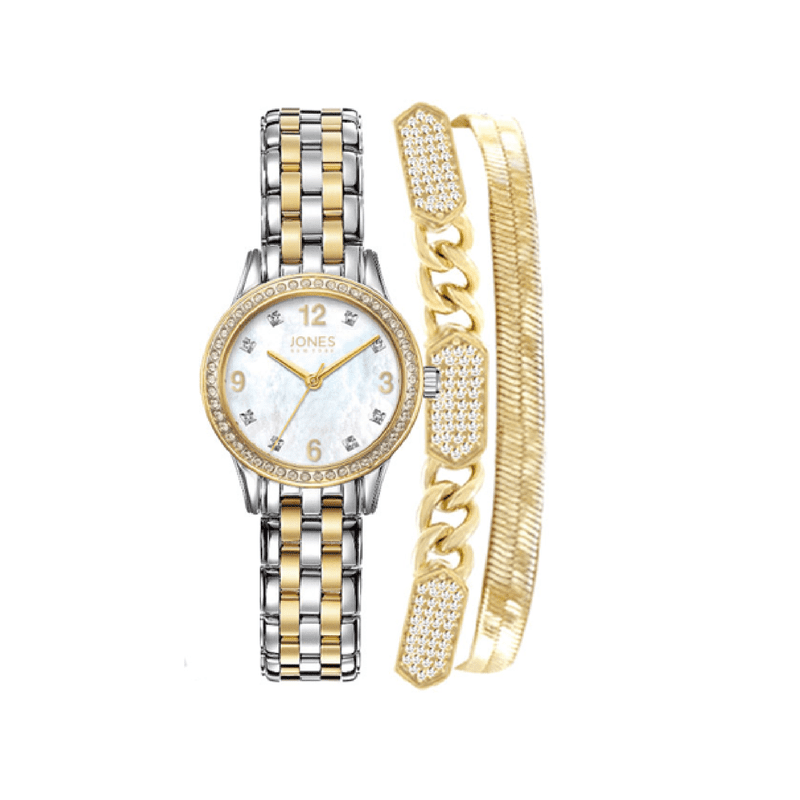 Women's Two Tone Analog Watch & Stackable Bracelet Set - Silver & Gold