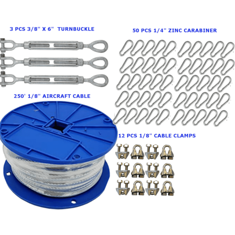Indoor/Outdoor Baseball Batting Cage Cable Kit with Turnbuckles & Clamps