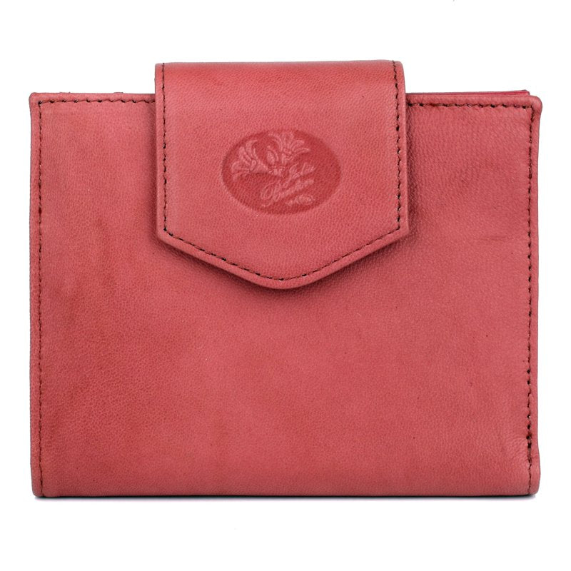 Women’s Red Leather Card Wallet with Multiple Card Slots & ID Window