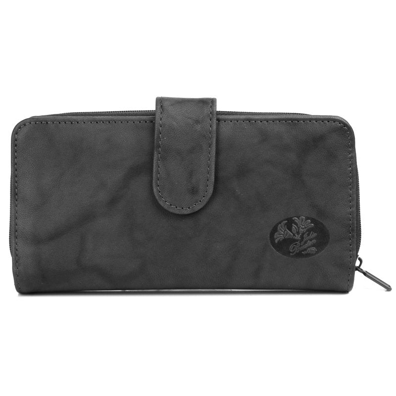 Leather Checkbook Wallet for Women with Card Slots and Zipper Closure