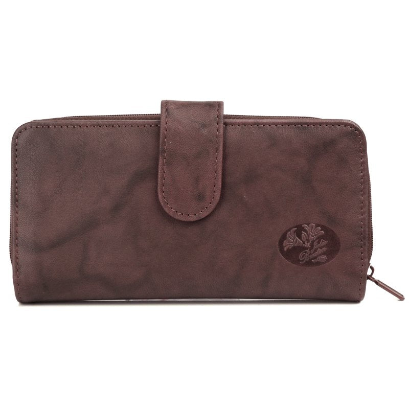 Women's Leather Checkbook Wallet with Multiple Card Slots and Zipper Closure