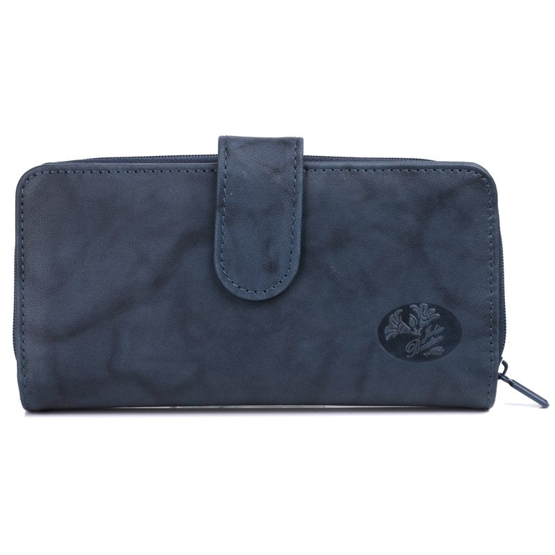 Women's Leather Checkbook Wallet with Multiple Card Slots and Zippered Compartments