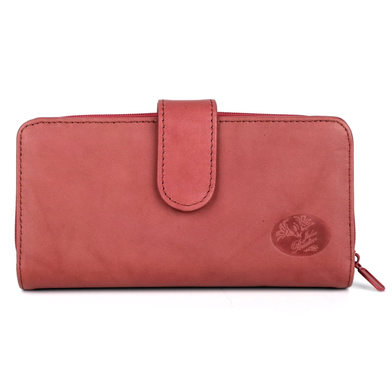 Checkbook Wallet for Women Leather Zip Around Card Holder with ID Window