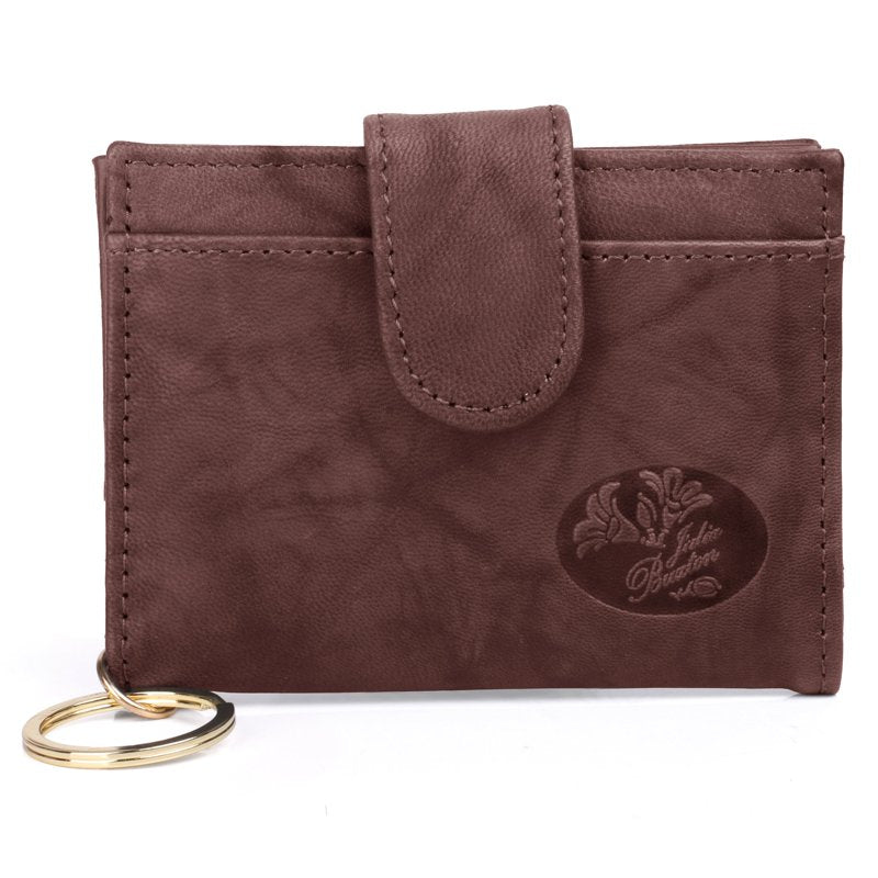 Leather Card Case with ID Window and Storage Slots for Women