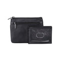 Women's Leather ID Coin Card Case with Zipper & Card Slots - Black, Red