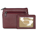 Women's Leather ID Coin Card Case with Zipper & Card Slots - Red