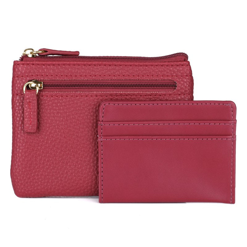 Women's RFID Coin & Card Case with Pebble Textured Vegan Leather - Multiple Colors