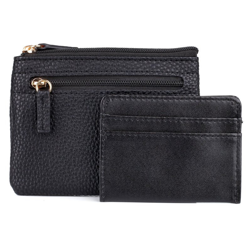 Women's RFID Card Case with Pebble Vegan Leather Large ID Coin Holder