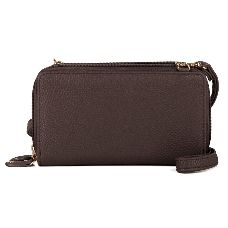 Women's Vegan Leather RFID Double Zip Organizer Wallet Brown & Red