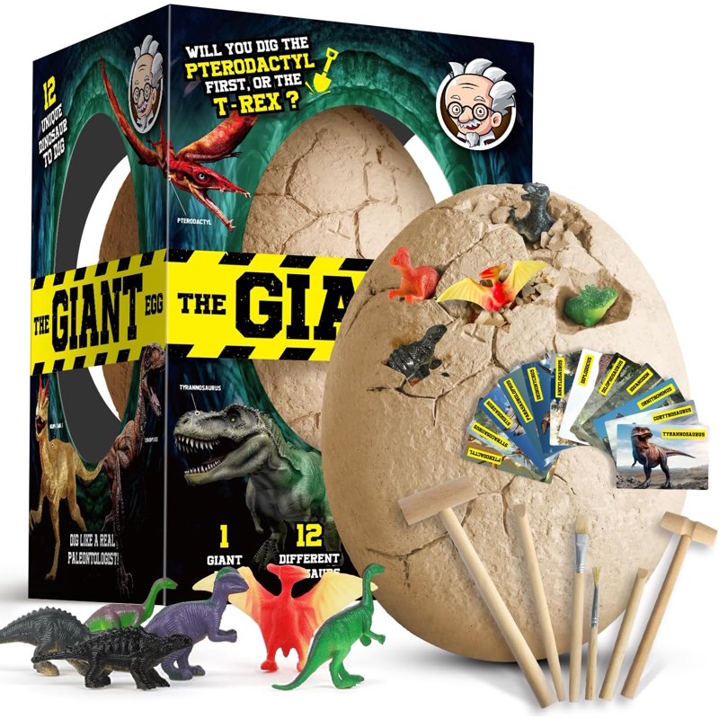 Giant Dinosaur Egg Excavation Kit for Kids - STEM Science Discovery Toy with 12 Dinosaur Models & Wooden Tools