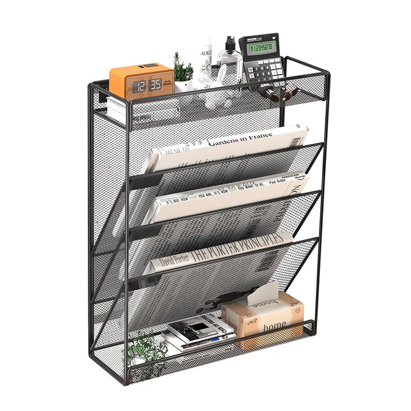 5-Tier Wall Mount File Organizer Black Office Home Classroom Storage